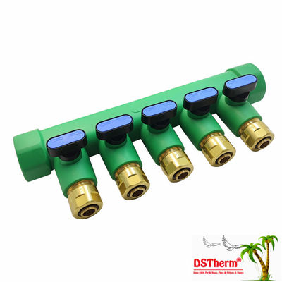 PPR رنگ آبی Manifolds با شیر توپ 5 راه Manifolds سفارشی رنگ و لوگو 25mm