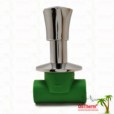 شیر توپی PPR PN25 با روکش کروم و دسته ضد لغزش سایز 20-40 میلی‌متر