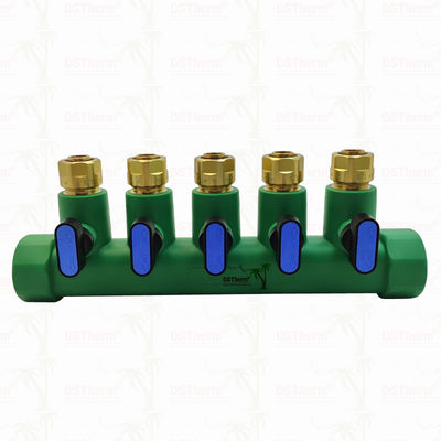 PPR رنگ آبی Manifolds با شیر توپ 5 راه Manifolds سفارشی رنگ و لوگو 25mm