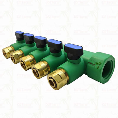 PPR رنگ آبی Manifolds با شیر توپ 5 راه Manifolds سفارشی رنگ و لوگو 25mm