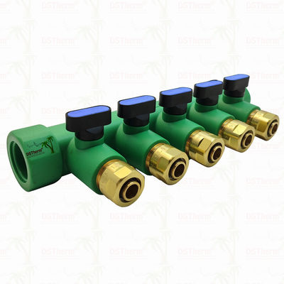 PPR رنگ آبی Manifolds با شیر توپ 5 راه Manifolds سفارشی رنگ و لوگو 25mm