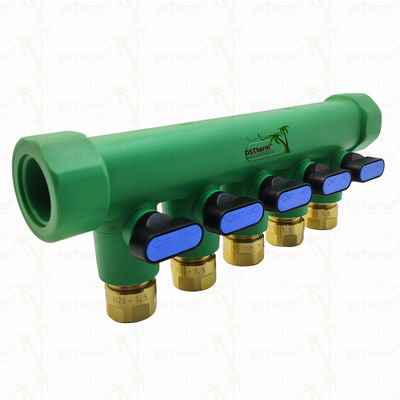 PPR رنگ آبی Manifolds با شیر توپ 5 راه Manifolds سفارشی رنگ و لوگو 25mm