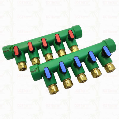 PPR رنگ آبی Manifolds با شیر توپ 5 راه Manifolds سفارشی رنگ و لوگو 25mm