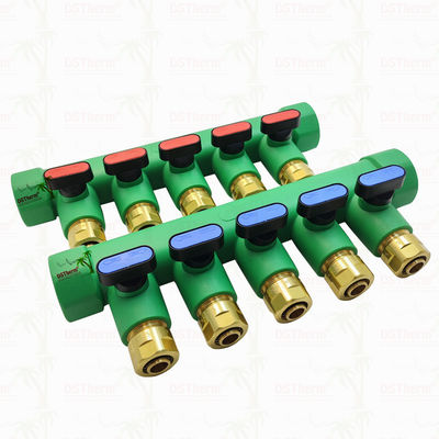 PPR رنگ آبی Manifolds با شیر توپ 5 راه Manifolds سفارشی رنگ و لوگو 25mm