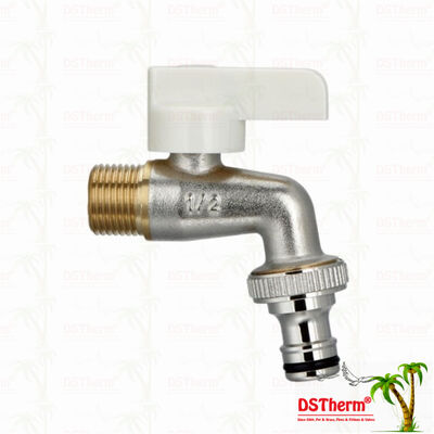 شیر آب برنجی با دسته پلاستیکی ارگونومیک سفید با مواد سفارشی و مشخصات 1/2 اینچ * 3/4 اینچ